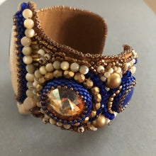 Load image into Gallery viewer, Swarovski and Gemstone Bead Embroidered Cuff bracelet, Statement Bracelet, Gift for Mom, One of a Kind