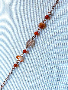 Orange Calcite, Sunstone and Copper Bead Embroidered Necklace, Gift for Mom, One of a Kind