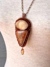 Load image into Gallery viewer, Orange Calcite, Sunstone and Copper Bead Embroidered Necklace, Gift for Mom, One of a Kind