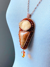 Load image into Gallery viewer, Orange Calcite, Sunstone and Copper Bead Embroidered Necklace, Gift for Mom, One of a Kind