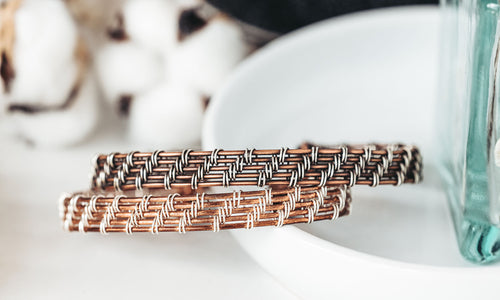 Copper & Sterling Silver Wire Weave Cuff Bracelets for Women, Girlfriend Gift, Best Friend Gift, Couple Gift,