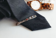 Load image into Gallery viewer, Silver Wire Tie Bar with Birthstone, Silver Tie Clip, Custom Gift for Him, Father’s Jewelry, Gift for Dad,