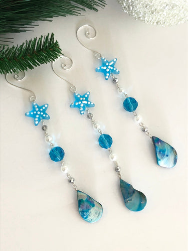 Seaside Tree Ornament, Ocean Ornament, Beaded Icicle, Christmas Ornament