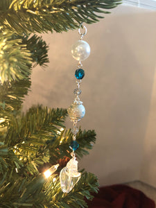 Seashell Glass Ornament Set, Beaded Tree Ornament set, Holiday Ornament set