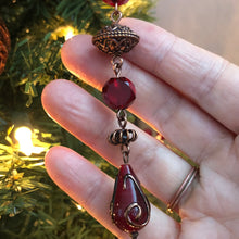 Load image into Gallery viewer, Burgandy Glass Ornament Set, Beaded Icicle Ornament Set, Christmas Decor, Hostess Gift