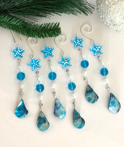 Seaside Tree Ornament, Ocean Ornament, Beaded Icicle, Christmas Ornament