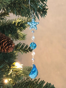 Seaside Tree Ornament, Ocean Ornament, Beaded Icicle, Christmas Ornament