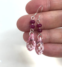 Load image into Gallery viewer, Ruby and Swarovski Drop Earrings, Gemstone Earrings, Gift for Her,