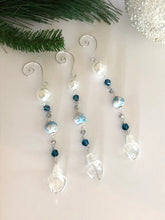 Load image into Gallery viewer, Seashell Glass Ornament Set, Beaded Tree Ornament set, Holiday Ornament set