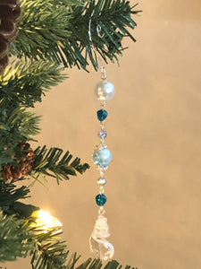 Seashell Glass Ornament Set, Beaded Tree Ornament set, Holiday Ornament set