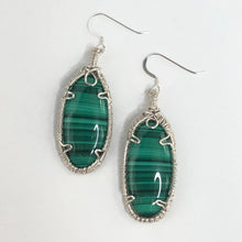 Load image into Gallery viewer, Malachite Sterling Silver Earrings, Gemstone Earrings, Gift for Mom, One of a Kind