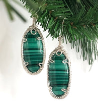 Load image into Gallery viewer, Malachite Sterling Silver Earrings, Gemstone Earrings, Gift for Mom, One of a Kind