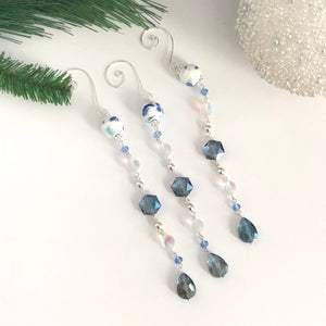 Glass Ornament Set, Beaded Icicle Ornament Set, Winter Decor