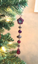 Load image into Gallery viewer, Burgandy Glass Ornament Set, Beaded Icicle Ornament Set, Christmas Decor, Hostess Gift