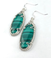 Load image into Gallery viewer, Malachite Sterling Silver Earrings, Gemstone Earrings, Gift for Mom, One of a Kind