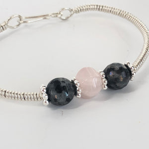 Sterling Silver Gemstone Bracelet, Labradorite Rose Quartz Bracelet, Intention Bracelet, Gift for Her, Galentine Gift