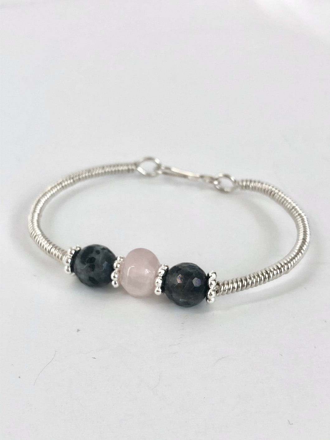 Sterling Silver Gemstone Bracelet, Labradorite Rose Quartz Bracelet, Intention Bracelet, Gift for Her, Galentine Gift