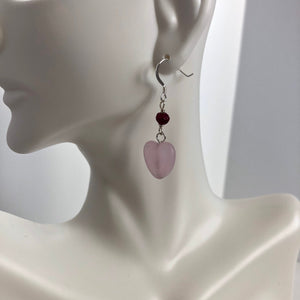 Sterling Silver Rose Quartz & Ruby Heart Earrings, Gemstone Earrings, Valentine Gift for Her, Galentine gift