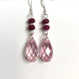 Ruby and Swarovski Drop Earrings, Gemstone Earrings, Gift for Her,