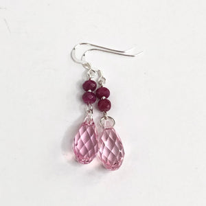 Ruby and Swarovski Drop Earrings, Gemstone Earrings, Gift for Her,