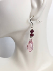 Ruby and Swarovski Drop Earrings, Gemstone Earrings, Gift for Her,