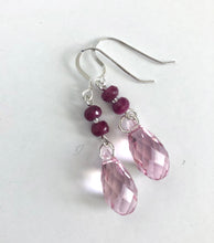 Load image into Gallery viewer, Ruby and Swarovski Drop Earrings, Gemstone Earrings, Gift for Her,