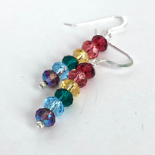 Swarovski Crystal Rainbow Earrings, Sterling Silver Dangle Earrings, Galentine gift for Her, Best Friend Gift,