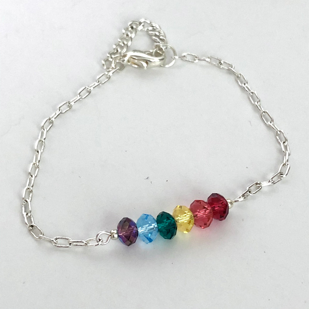 Swarovski Crystal Rainbow Bracelet. Sterling Silver Beaded Bracelet, Pride Bracelet, Gift fir Her, Galentine Gift